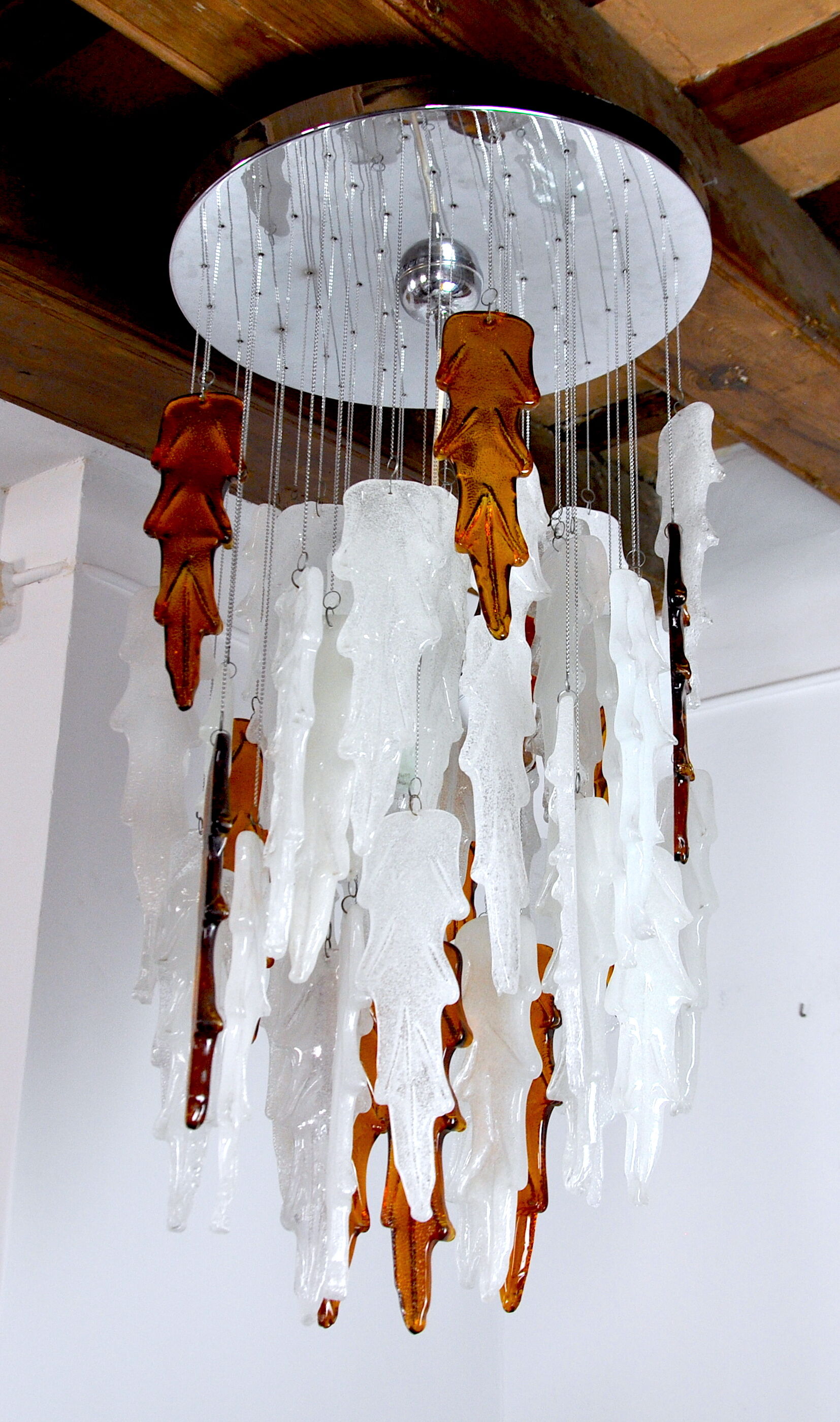 Two-tone waterfall chandelier Poliarte by Albano Poli, Murano, 1970, Italy