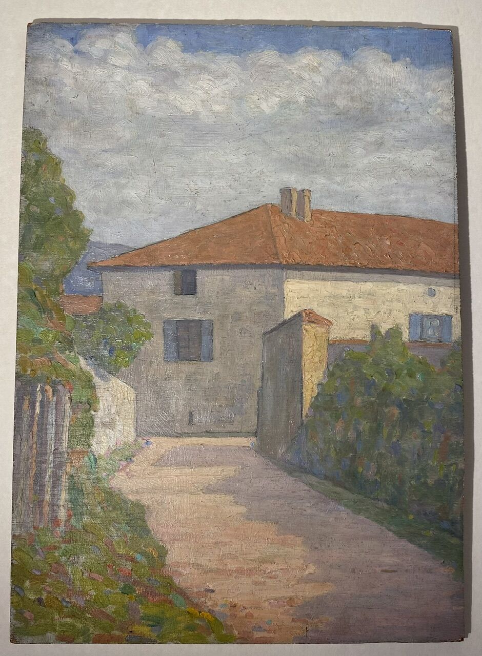 Painting landscape stamp of the artist's studio circa 1940