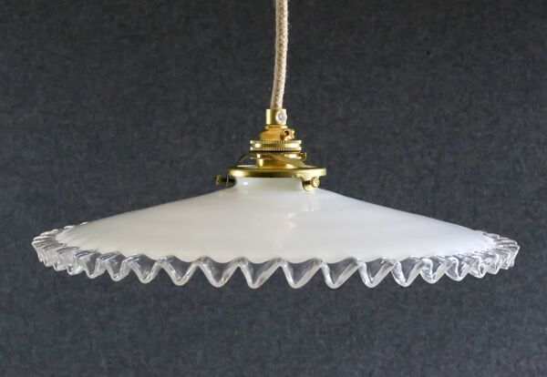 suspension en verre ancien-opaline- blanc- douille et câble neuf