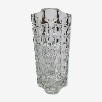 Vase en verre moulé, Verrerie Cristallerie d'Arques, vintage, de style art déco, 25 cm