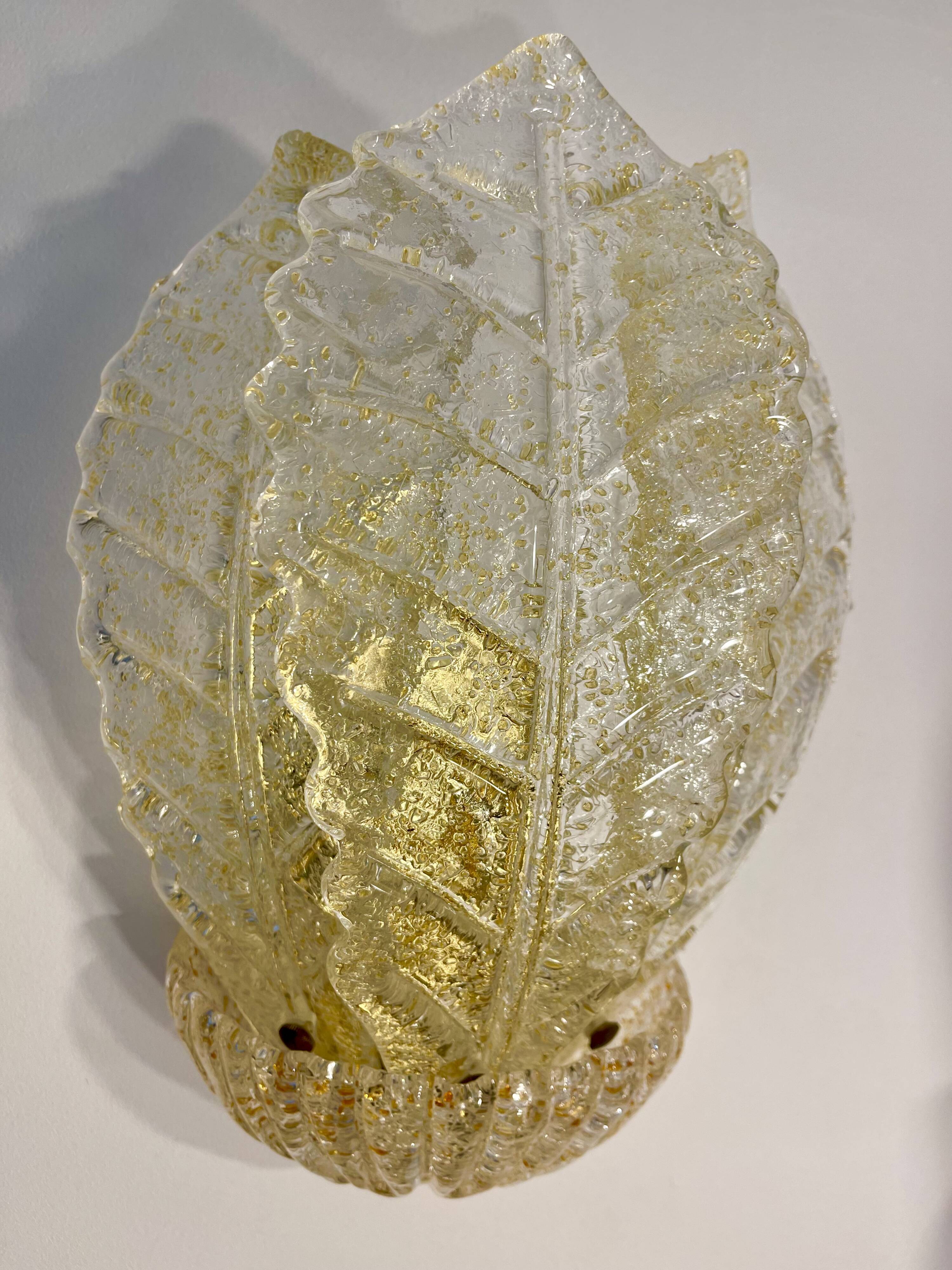 Pair of Murano glass and gold inlaid sconces Barovier Toso, Italy 1990