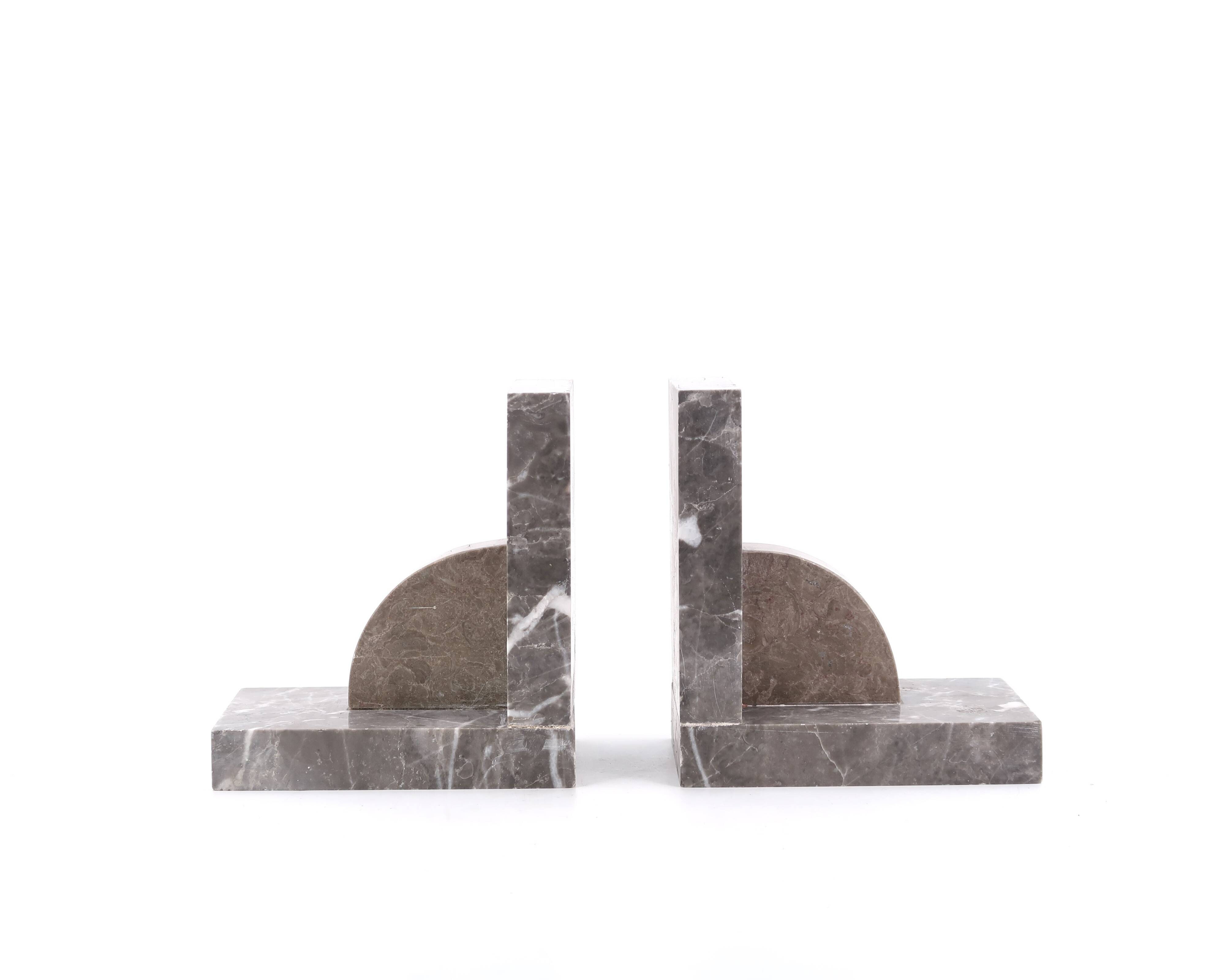 Art Deco Grey Marble Bookends