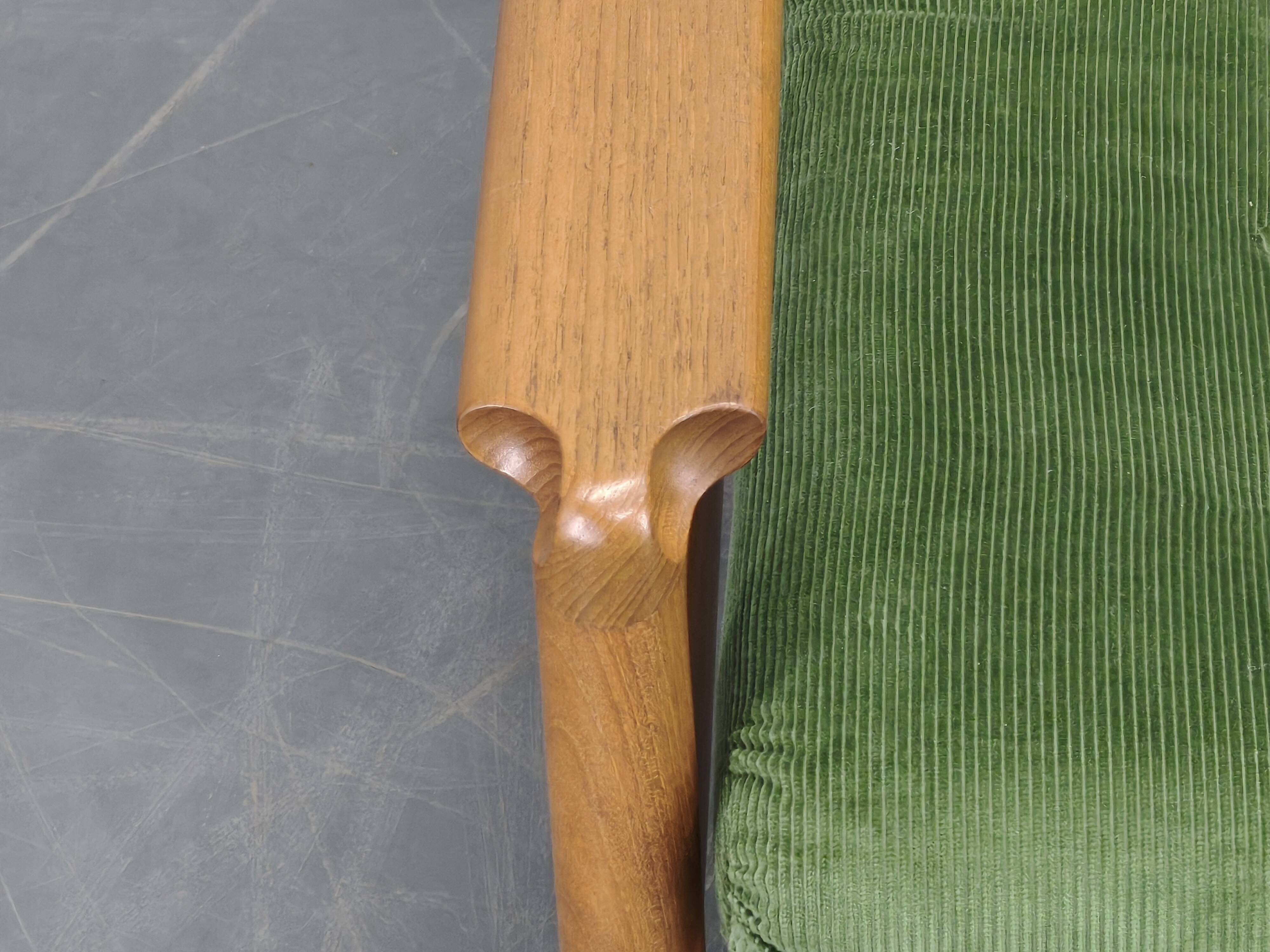 Danish Freestanding Teak Sofa in Green Corduroy, 1970s