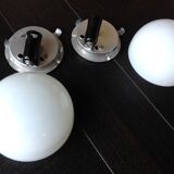 Pair of globe half moon ceiling lights in opaline vintage 60s-70s