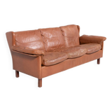 Canapé Wing en cuir cognac moderne danois des années 1970