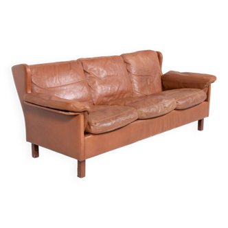 1970’s Danish Modern cognac leather Wing sofa