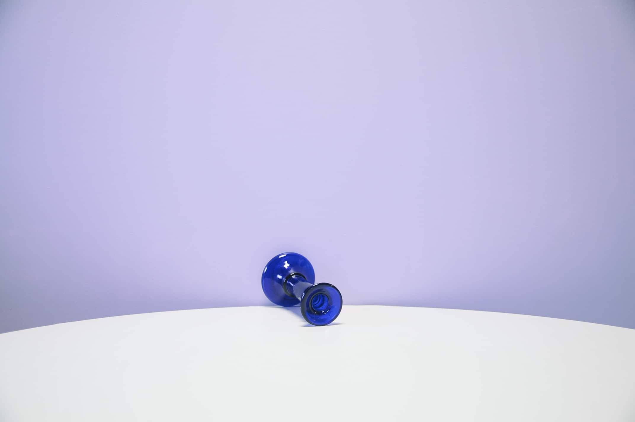 Vintage low blue glass candlestick