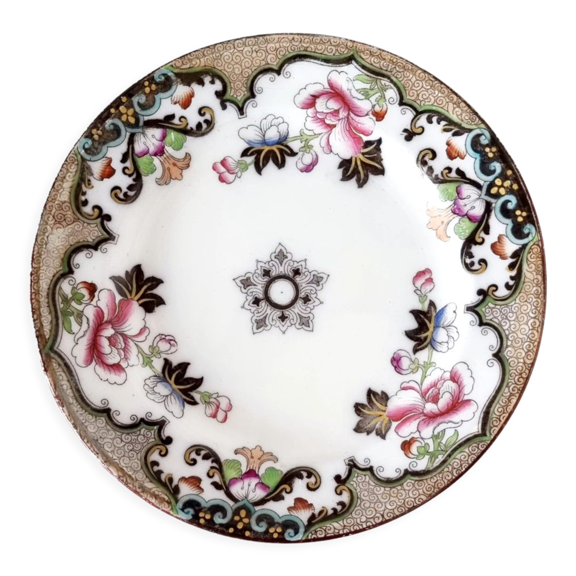 English Ceramic Plate Beech Hancock mod: Jeddo S.XIX Chinese Inspired Floral Patterns