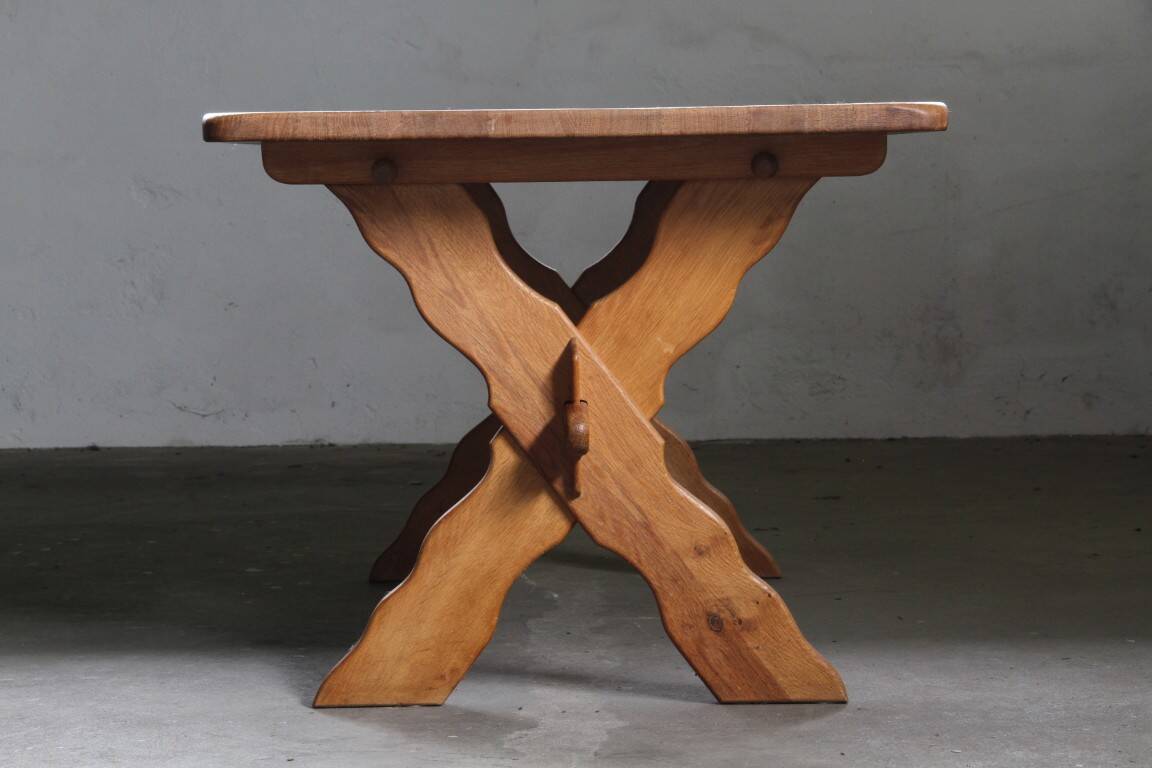 Vintage danish brutalist oak dining table