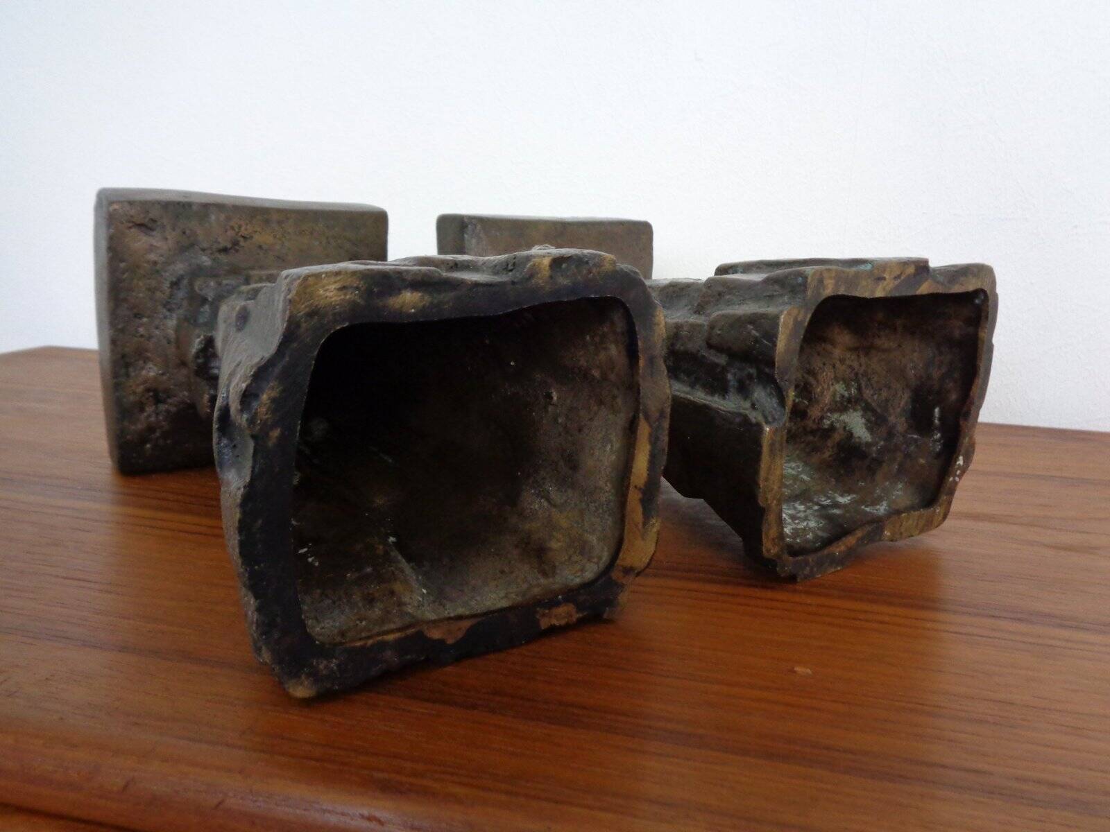 Large Brutalist German Bronze Candleholders, 1960s, Set of 2