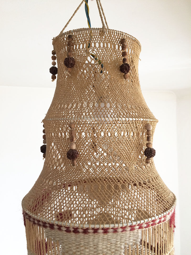Hanging in macramé and vintage wool, 70s