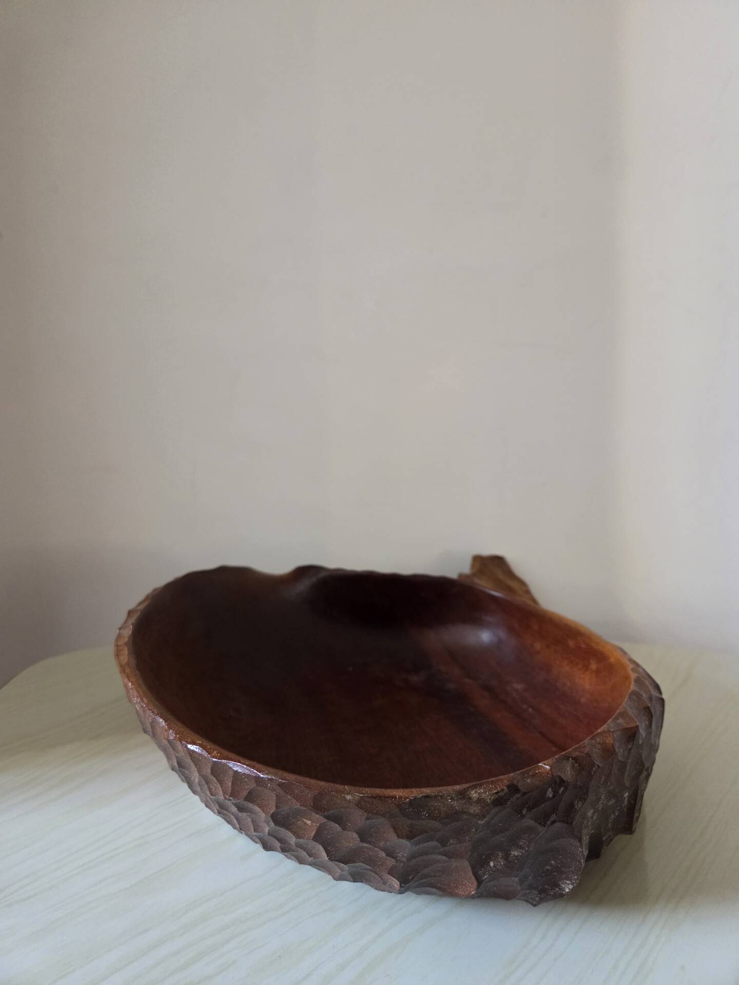 Large monoxyle carved wooden bowl