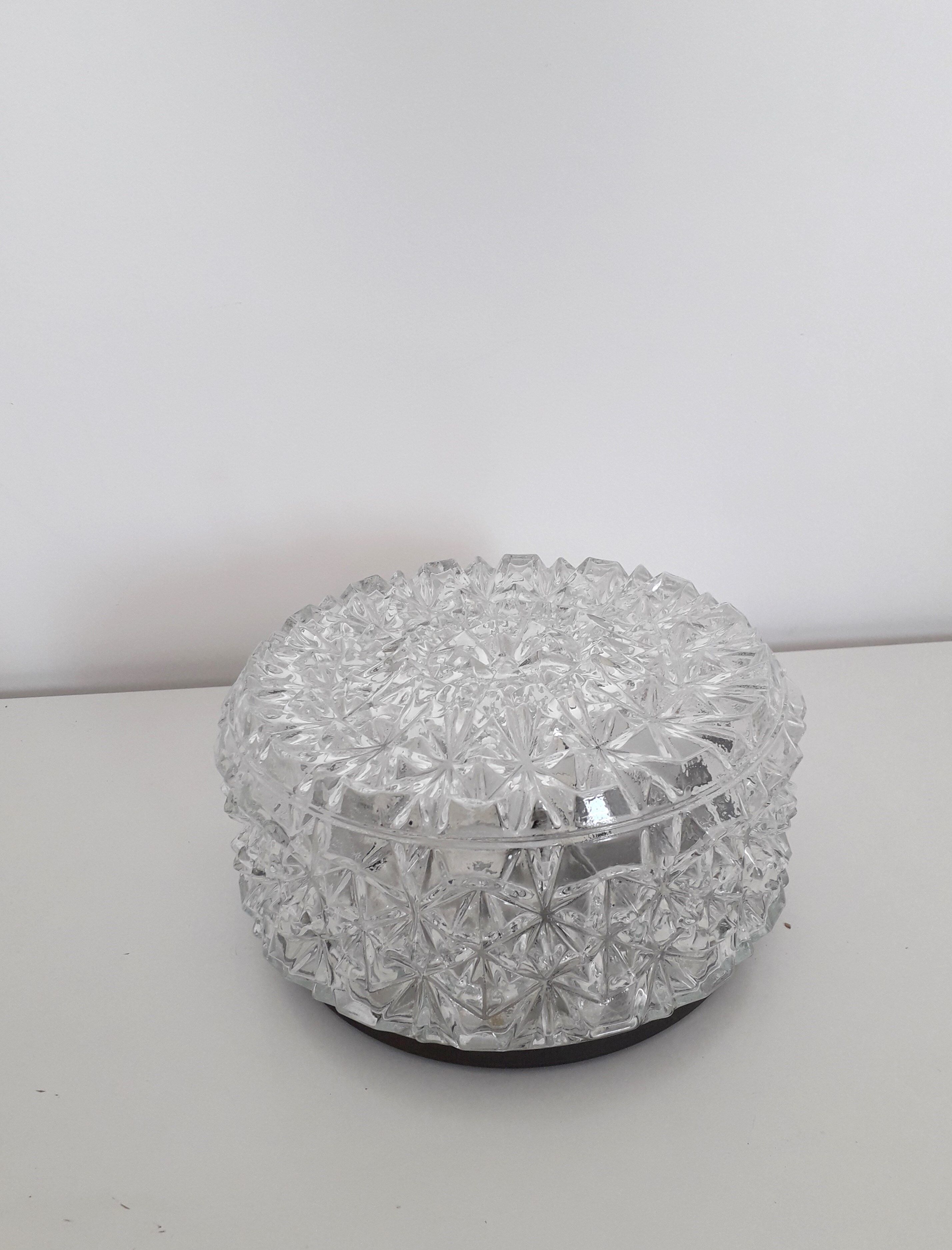 Vintage ceiling lamp / wall lamp - Molded glass - Round shape - 1970