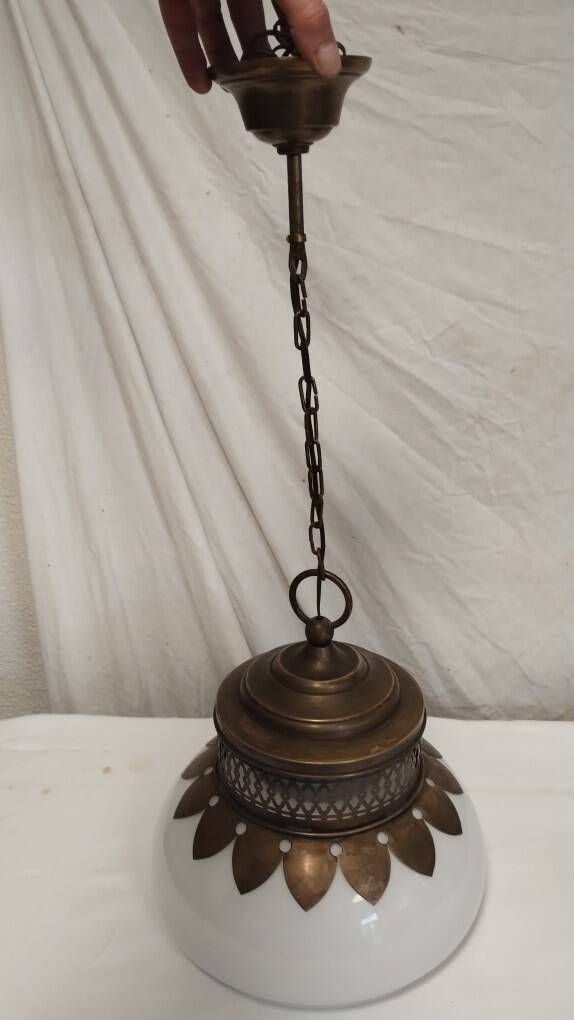 Vintage bronze and opaline pendant light