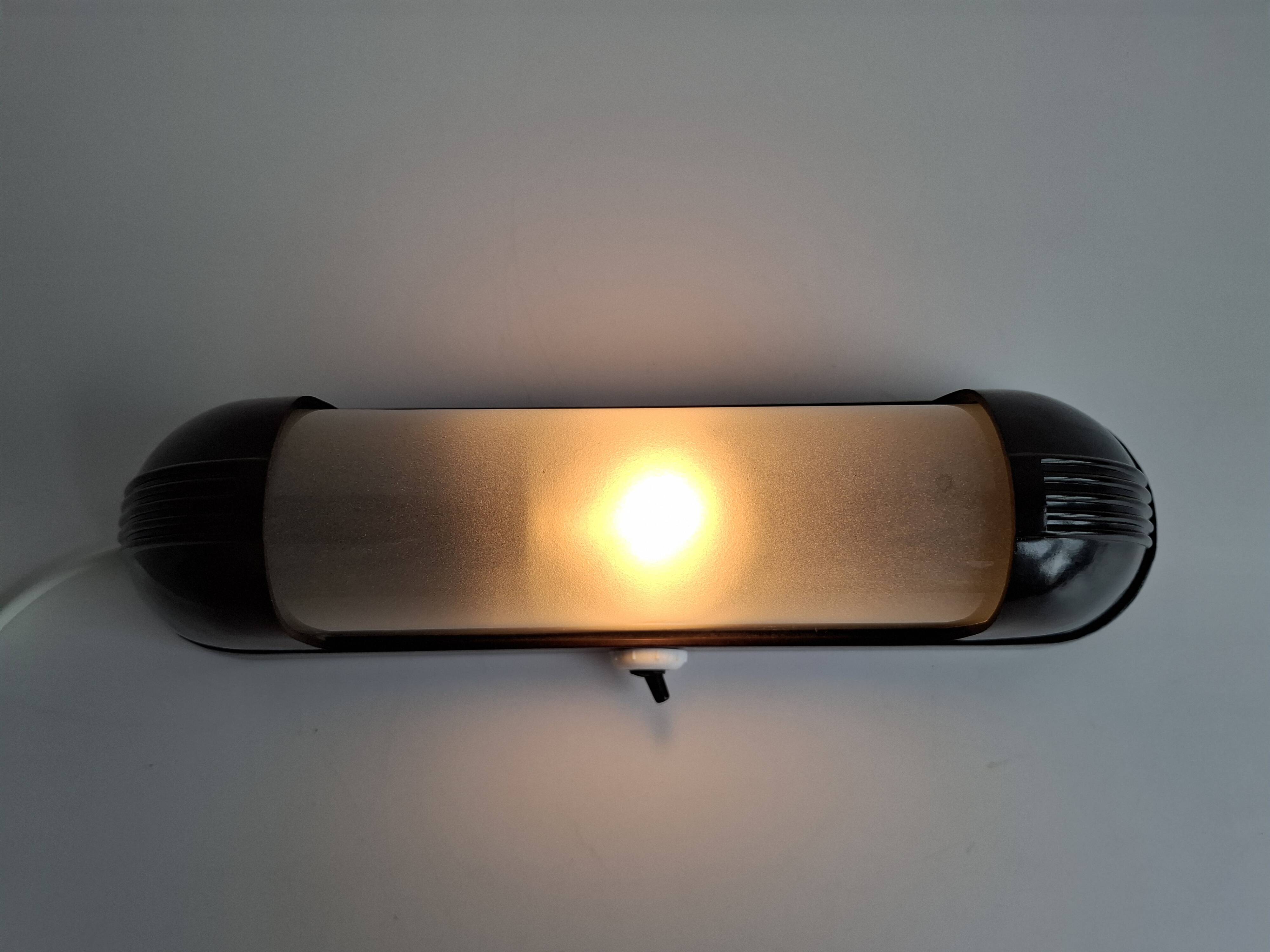 1930s Czechoslovak Art Deco Bakelite Wall Lamp with Frosted Glass