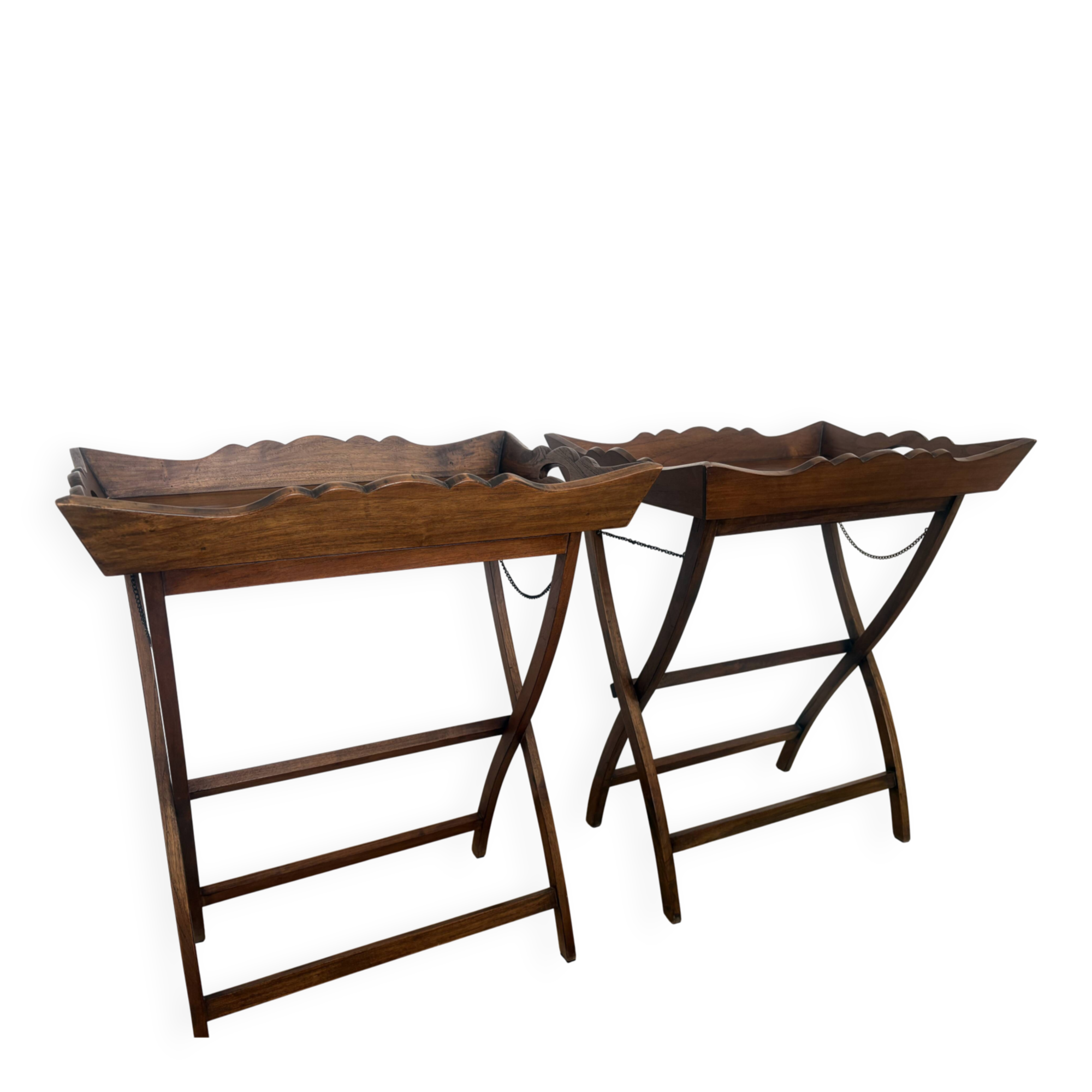 Pair of folding wooden side tables / serving tables in style