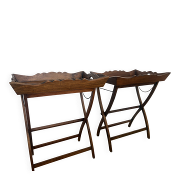 Pair of folding wooden side tables / serving tables in style