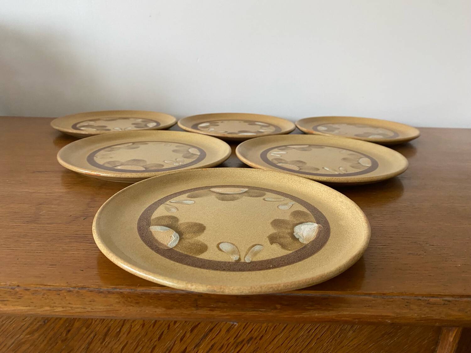Set of 6 old sarreguemines plates beige ceramic flower decor