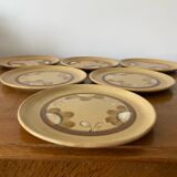Set of 6 old sarreguemines plates beige ceramic flower decor
