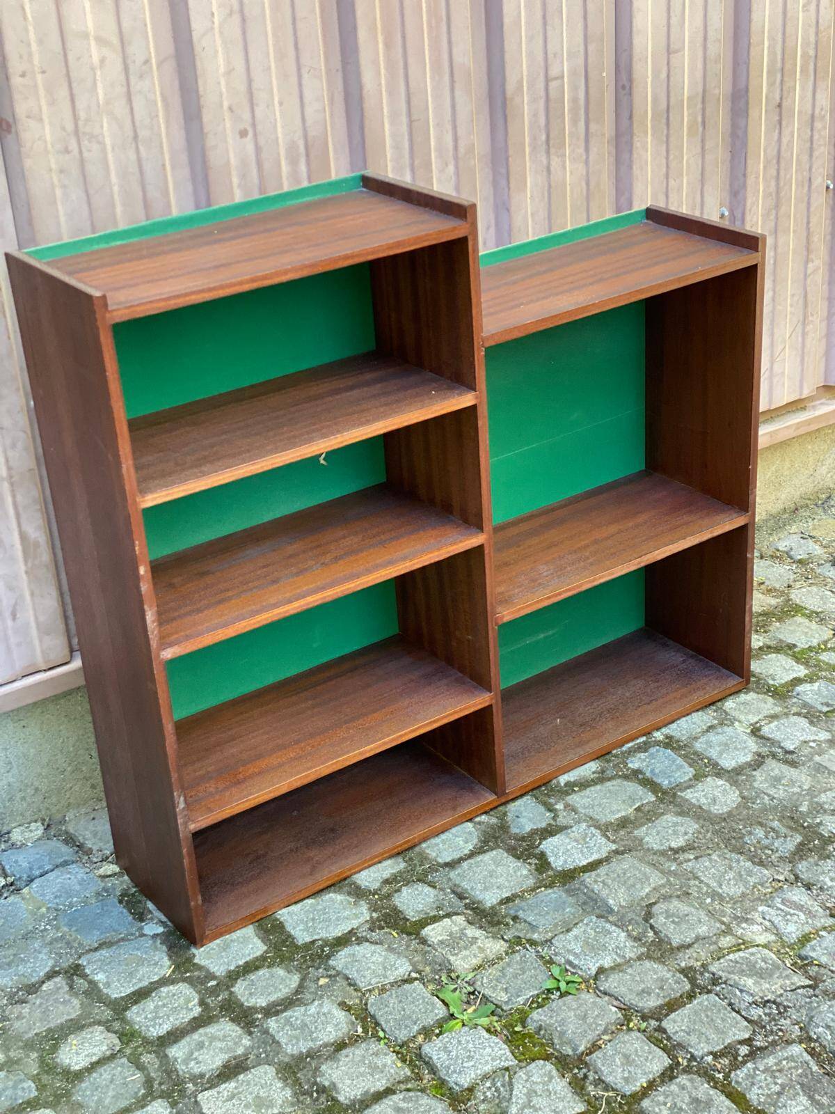 Vintage Scandinavian shelf from the 1960s in wood with green velvet.