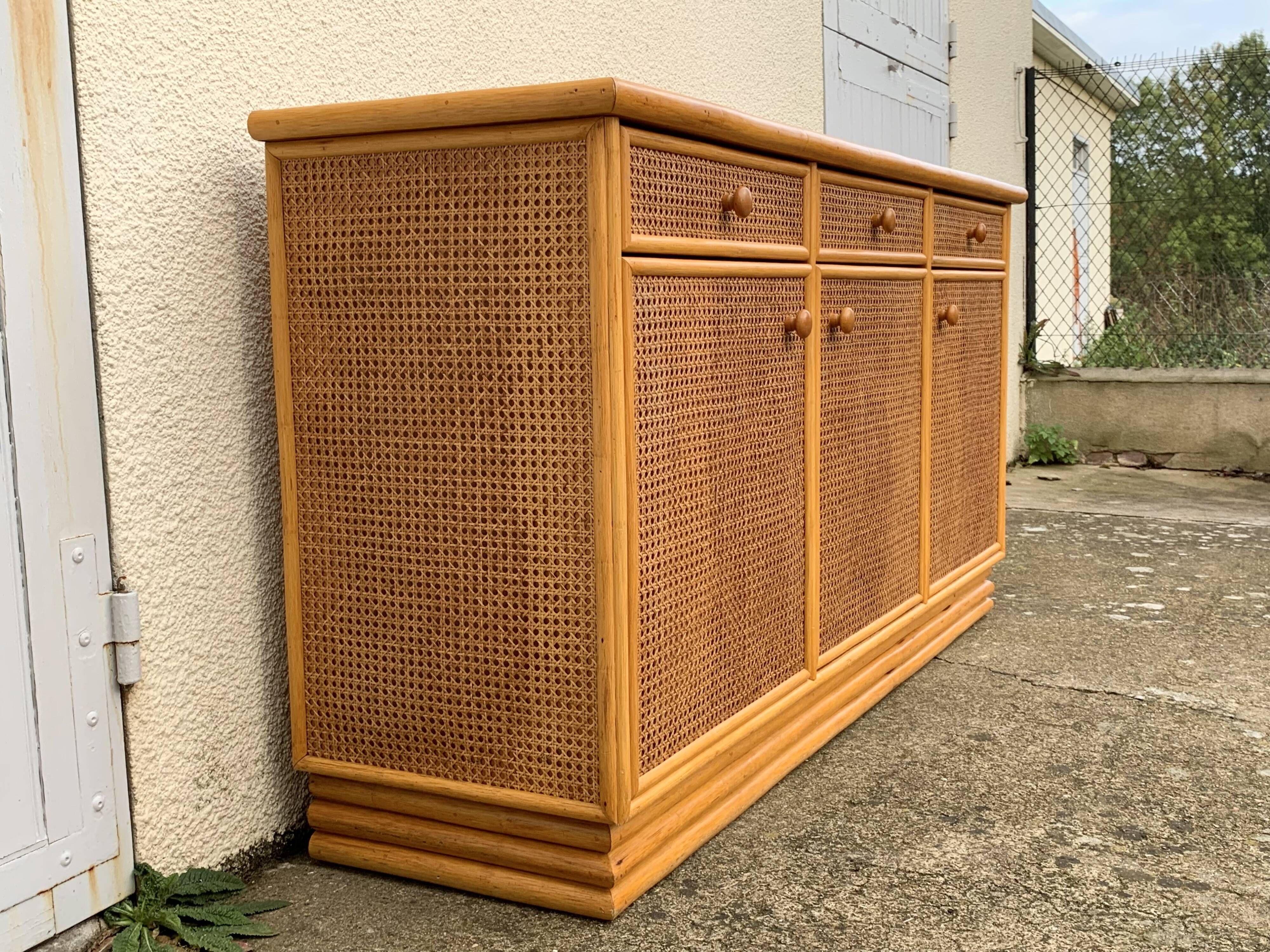 Vintage buffet in bamboo and cannage 1970