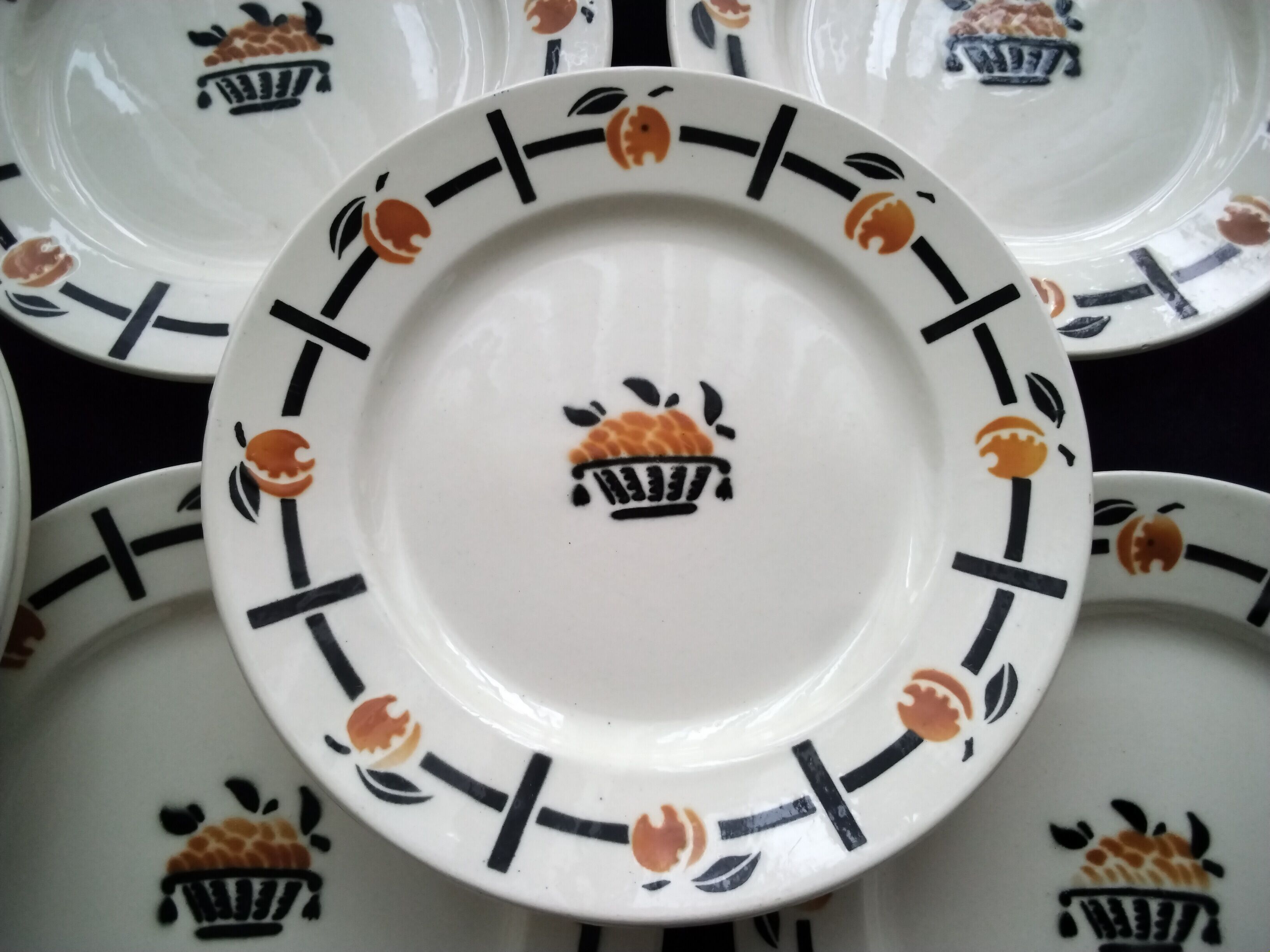 10 Antique dessert plates Badonviller Apricot basket model