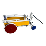 Rietveld-style De Stijl handcart in painted wood — white frame with red, blue, yellow accents