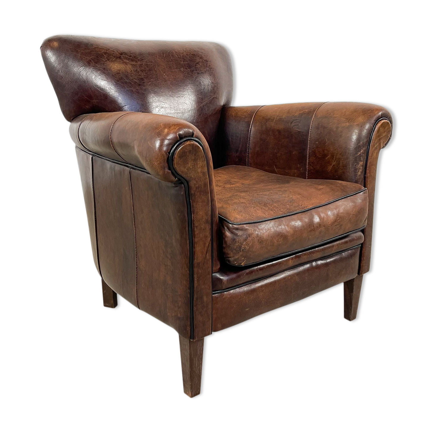 Fauteuil en cuir de mouton foncé fijnaart