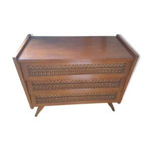 Commode en bois et rotin,