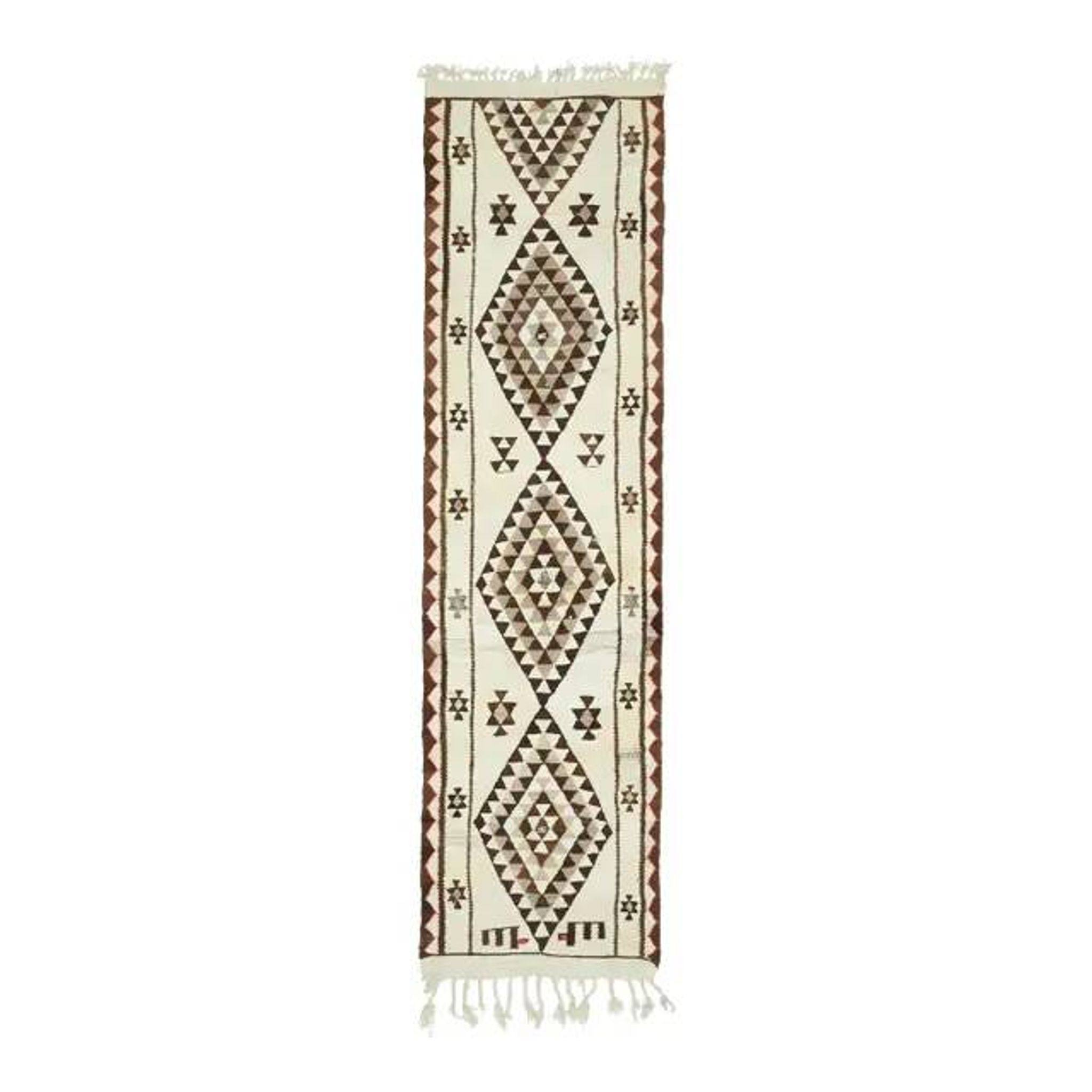 1970s Vintage Turkish Hand-Knotted Wool Cotton Beige Runner Rug 92x355