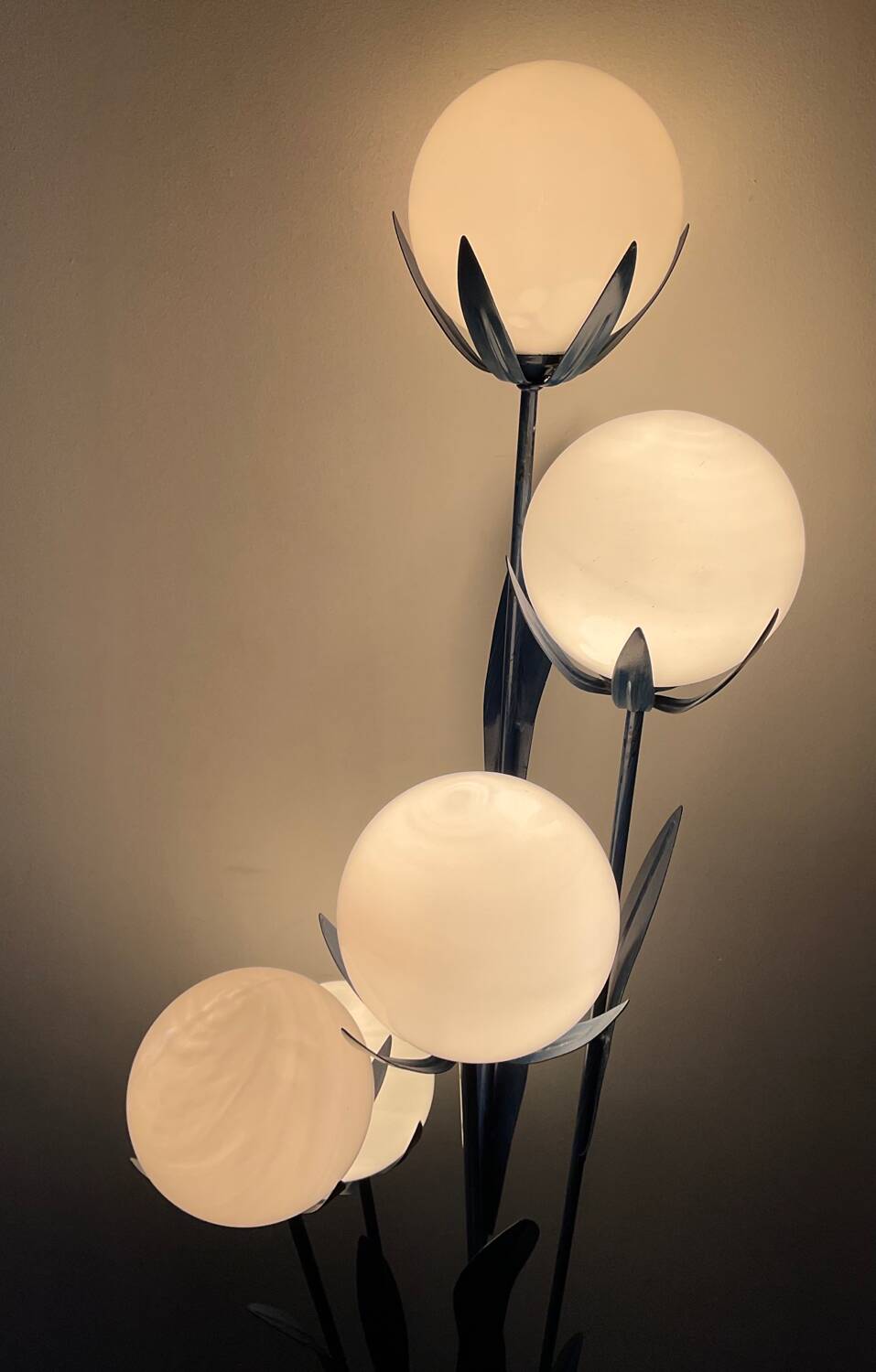 Vintage floor lamp 5 lamps in opaline and blue metal