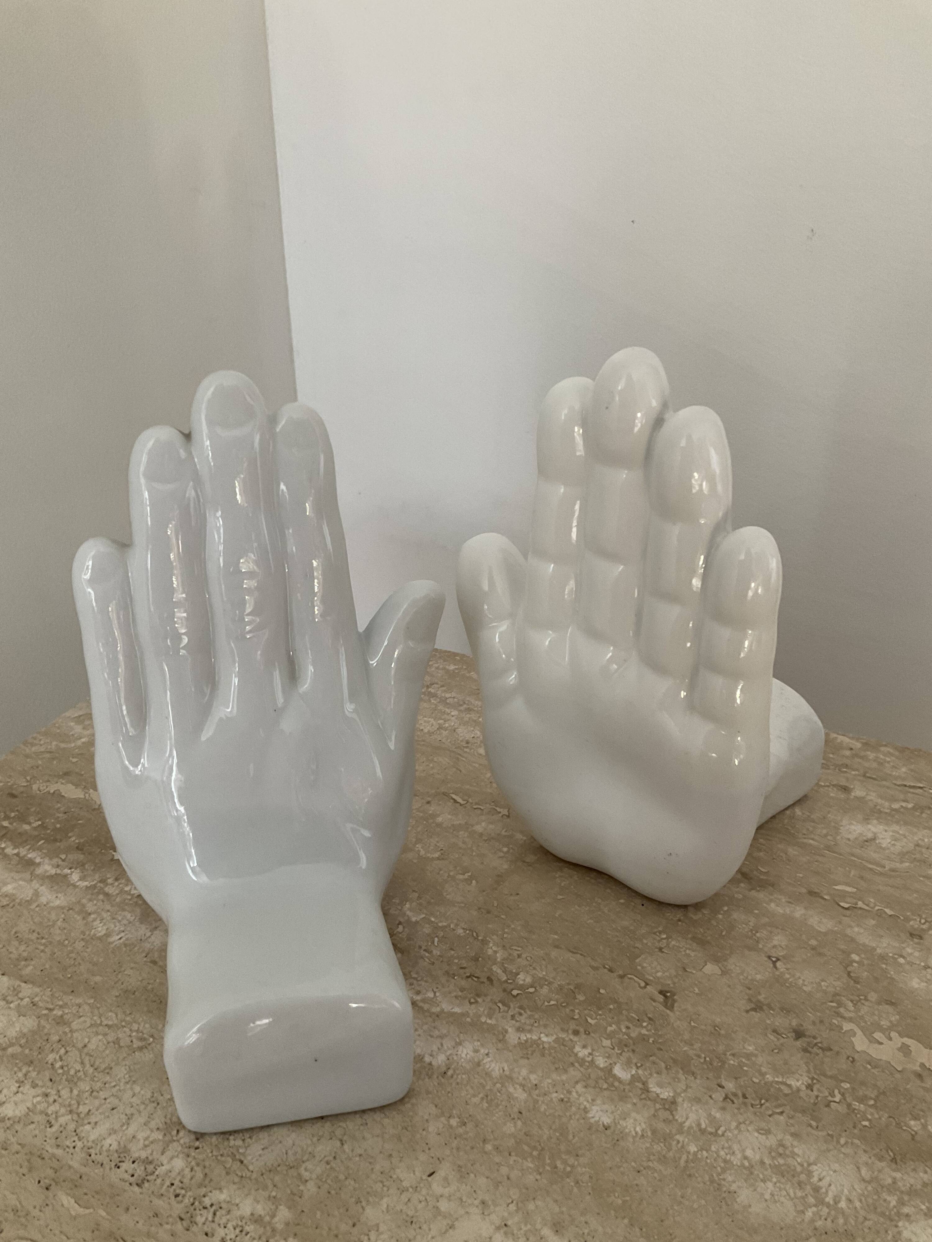 Pair of vintage ceramic hand bookends 70s-80s