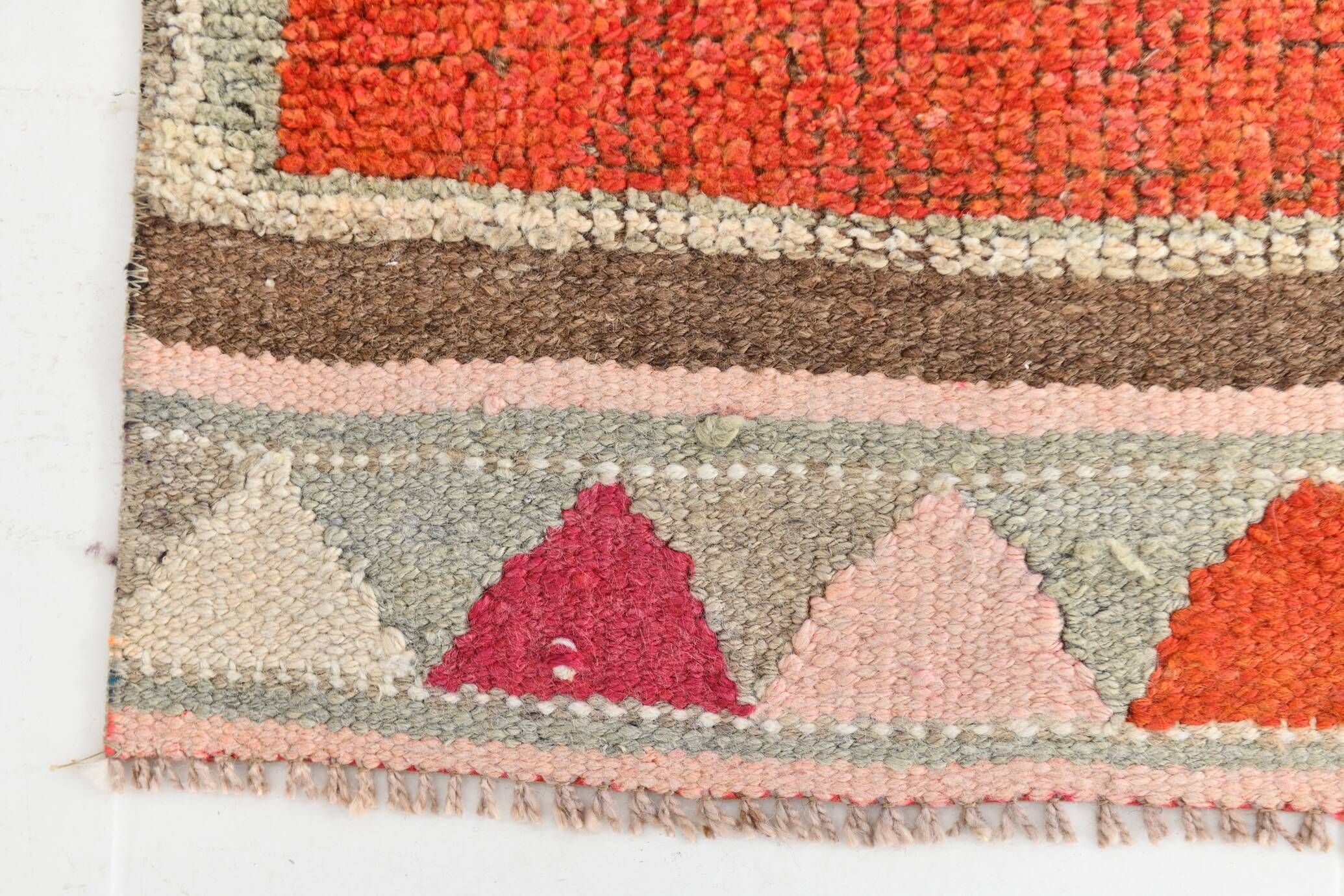 Tapis de couloir Oushak corail vintage, tapis turc ancien, 95x310 cm