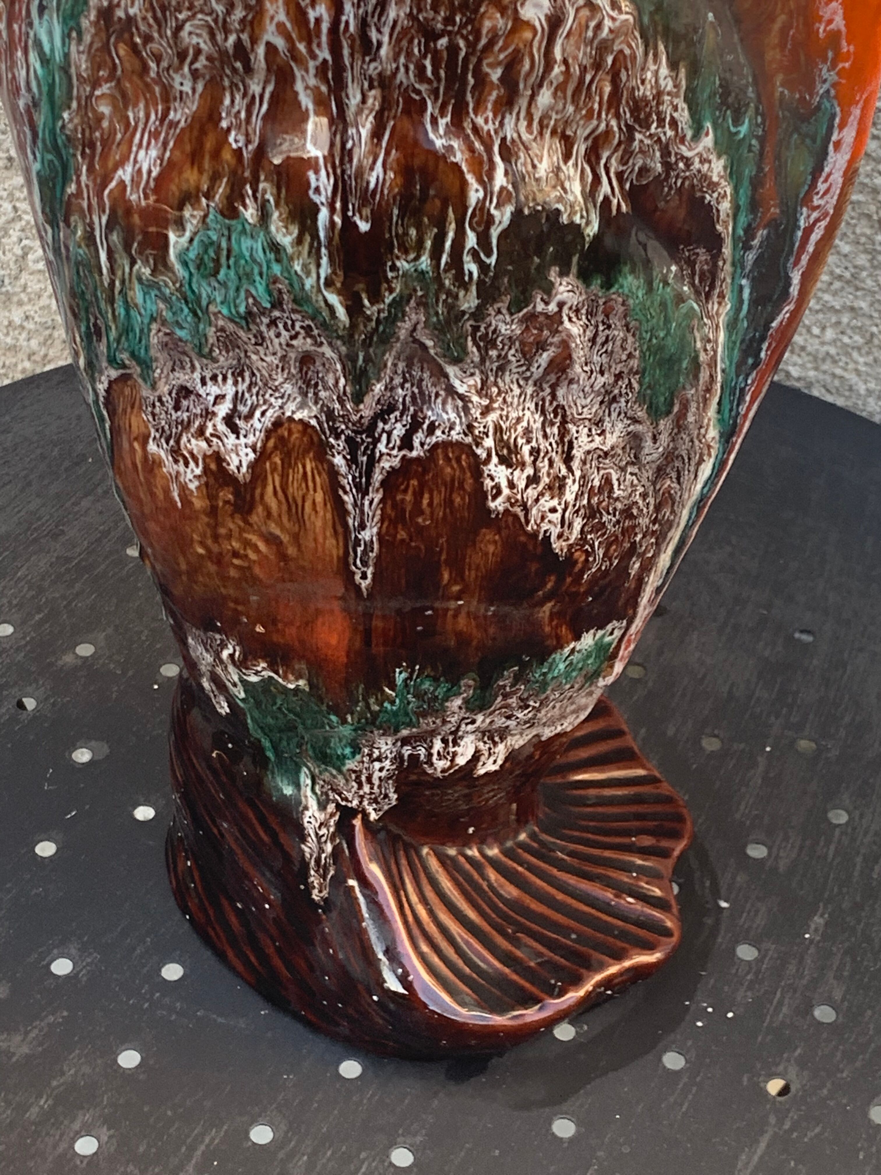 Flamed glazed ceramic slip vase molded pearly vintage vallauris