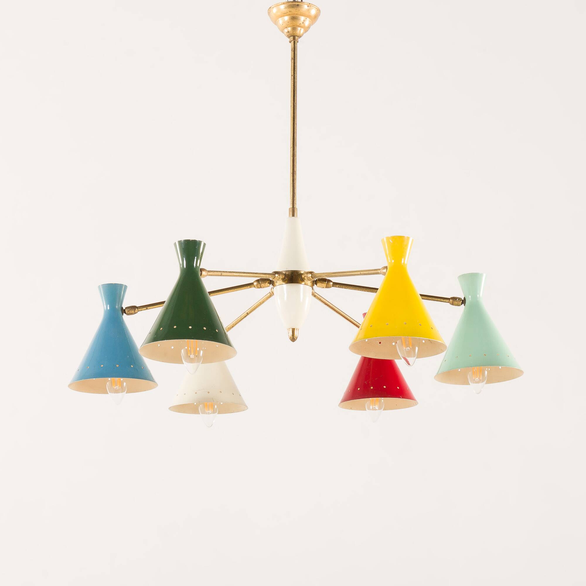 Italian mid-century colourful chandelier attributed to Arredoluce, 1950s