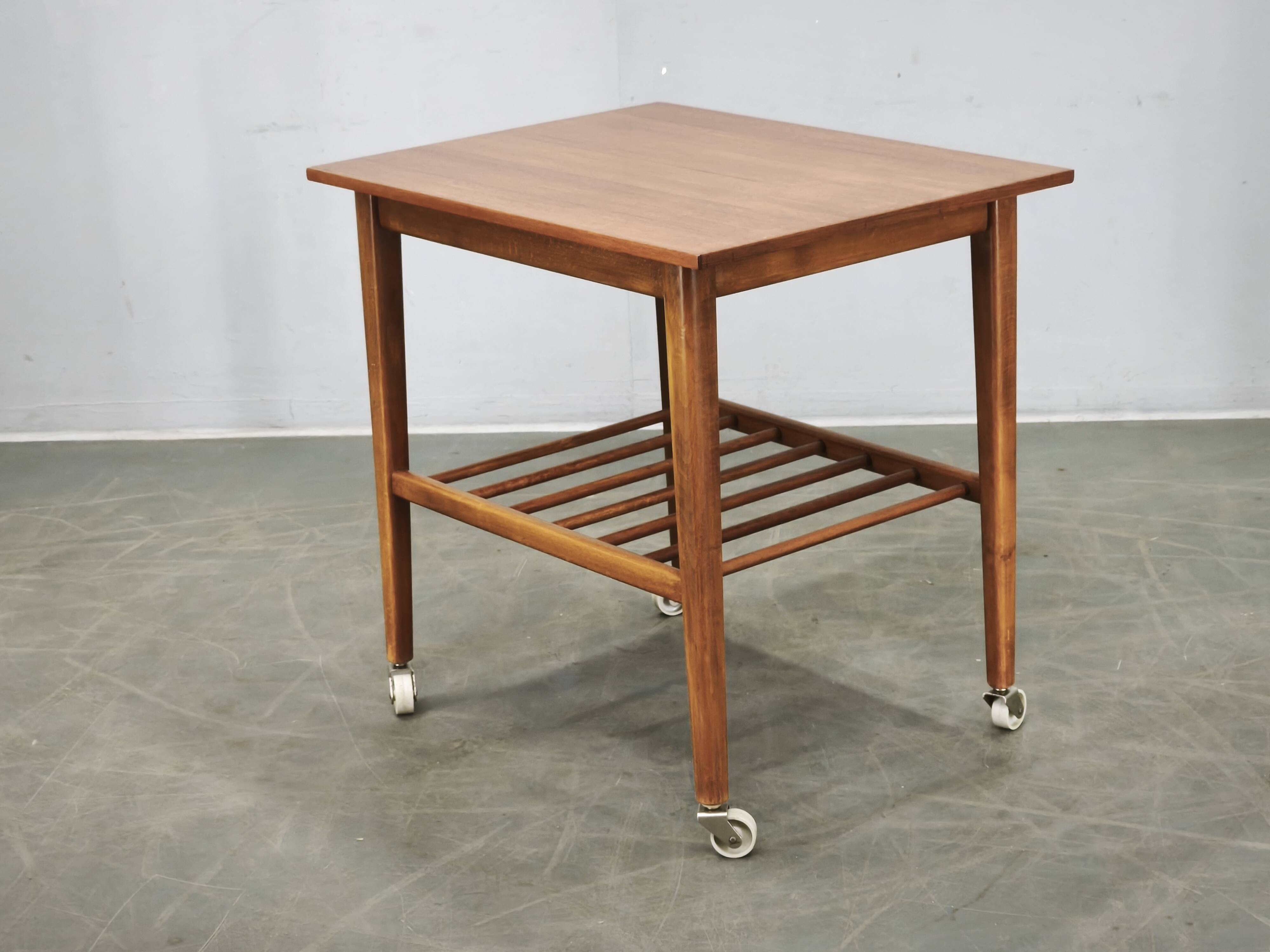 1960s Danish Modern Teak Serving Cart on Wheels