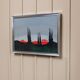 Peinture acrylique bleue sur toile par Vittorio Postiglione - skyline de Rome, cadre argenté, vintage des années 1980.