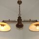 2 Light French Mid Century Extendable Billiard Light In Brass Wood & Glass