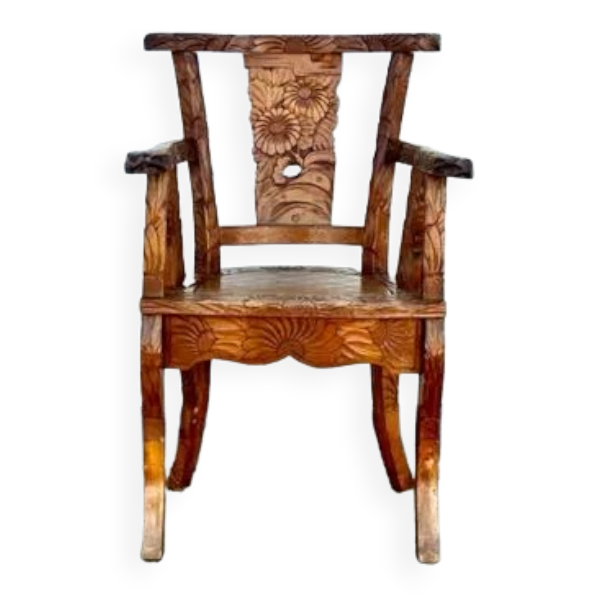 Hand stabbed teak armchair