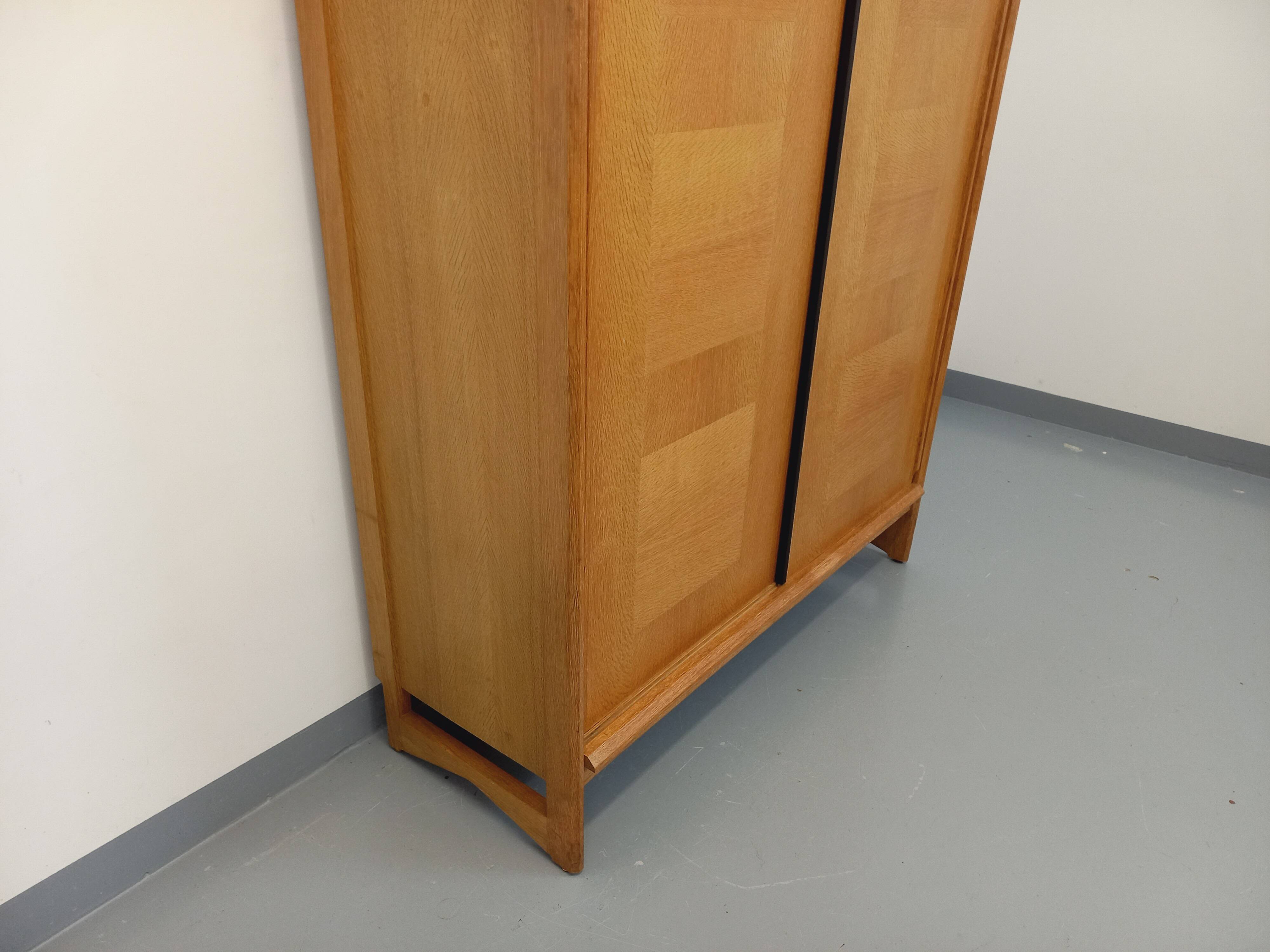 Vintage Guillerme et Chambron wardrobe in solid oak from the 60s