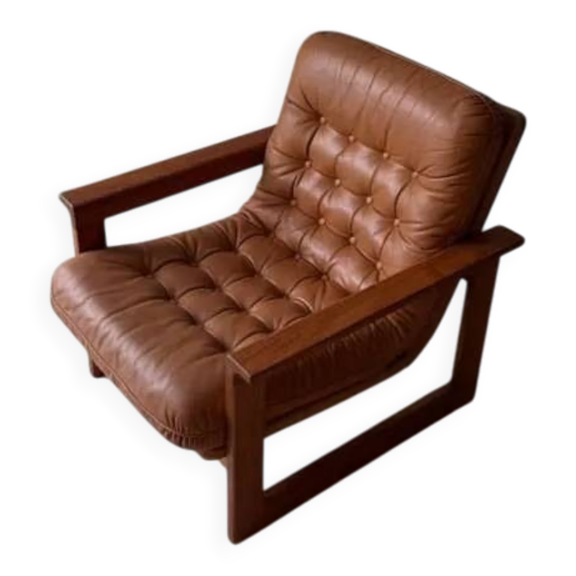 Vintage lounge chair in teak and leather from the 1960s.