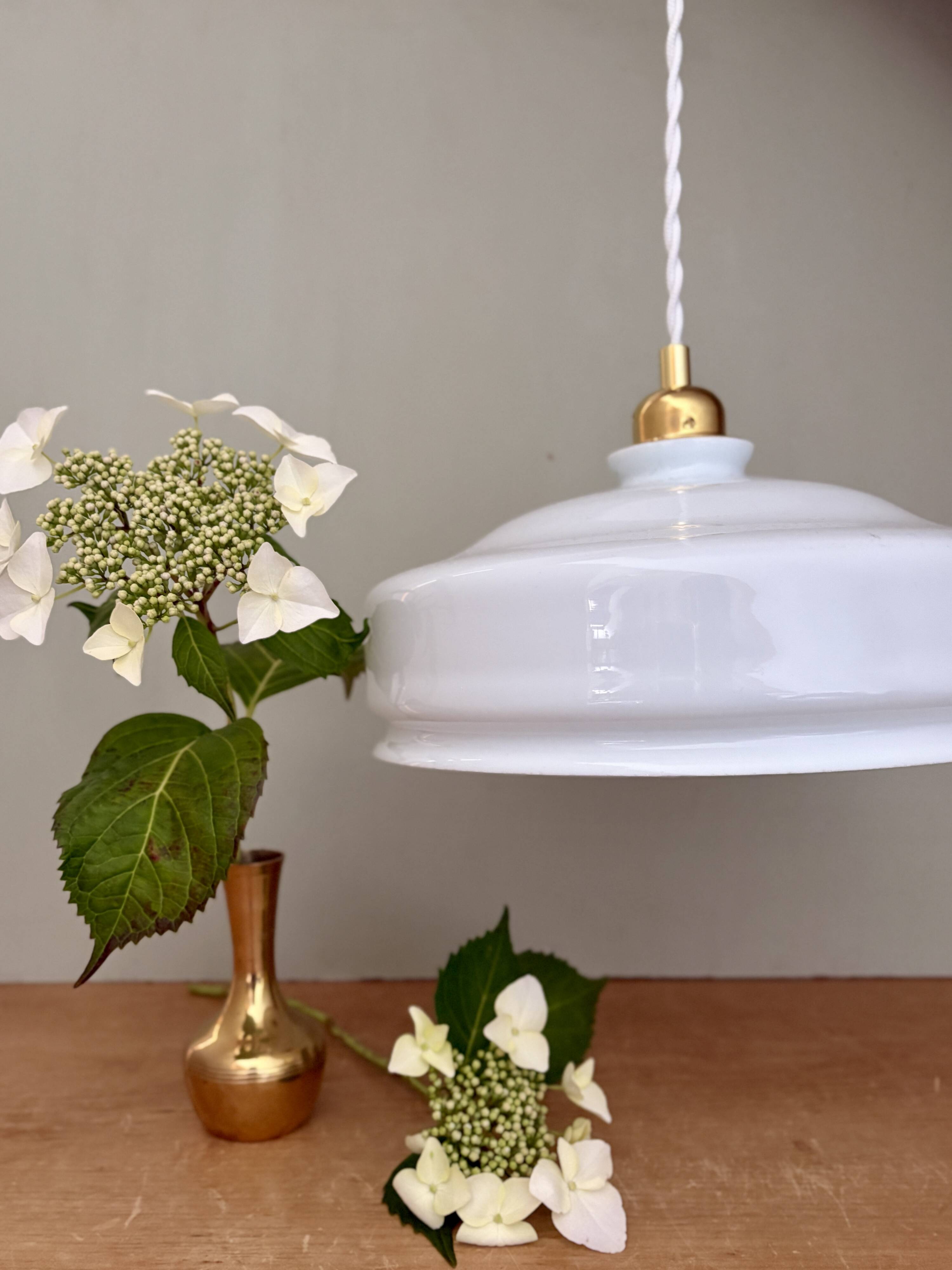 Vintage white opaline lampshade pendant light