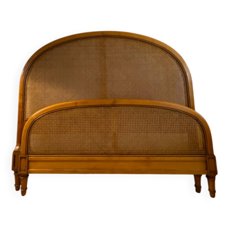 Solid oak and rattan headboard