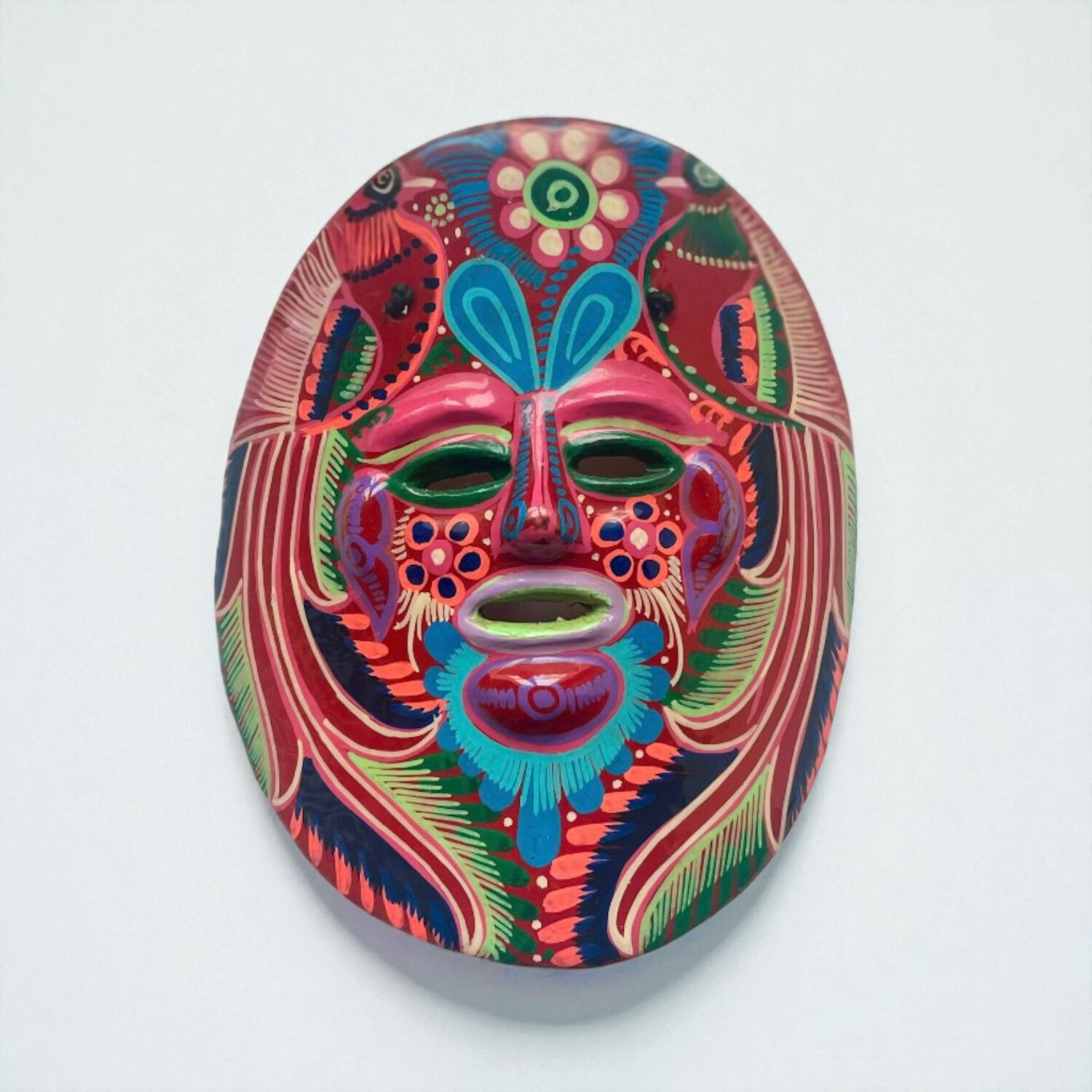 Mexican mask in colored terracotta, 1970s, Mexican