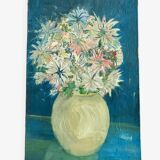 Painting / oil on canvas still life colorful bouquet 50s