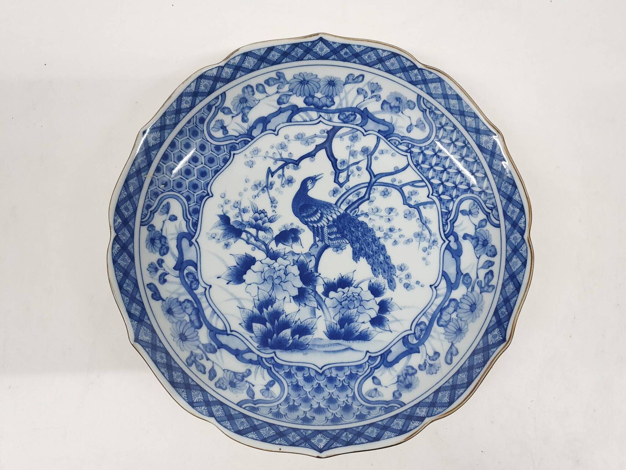 Set of 2 Andrea by Sadek porcelain plates with peacock, Japan 1970's