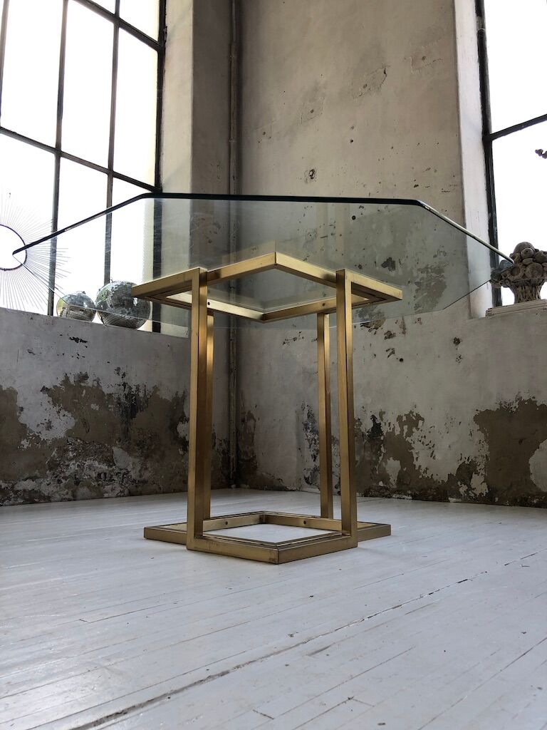 Italy octagonal table 70s glass and brass