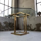 Table octogonale en verre et laiton années 70