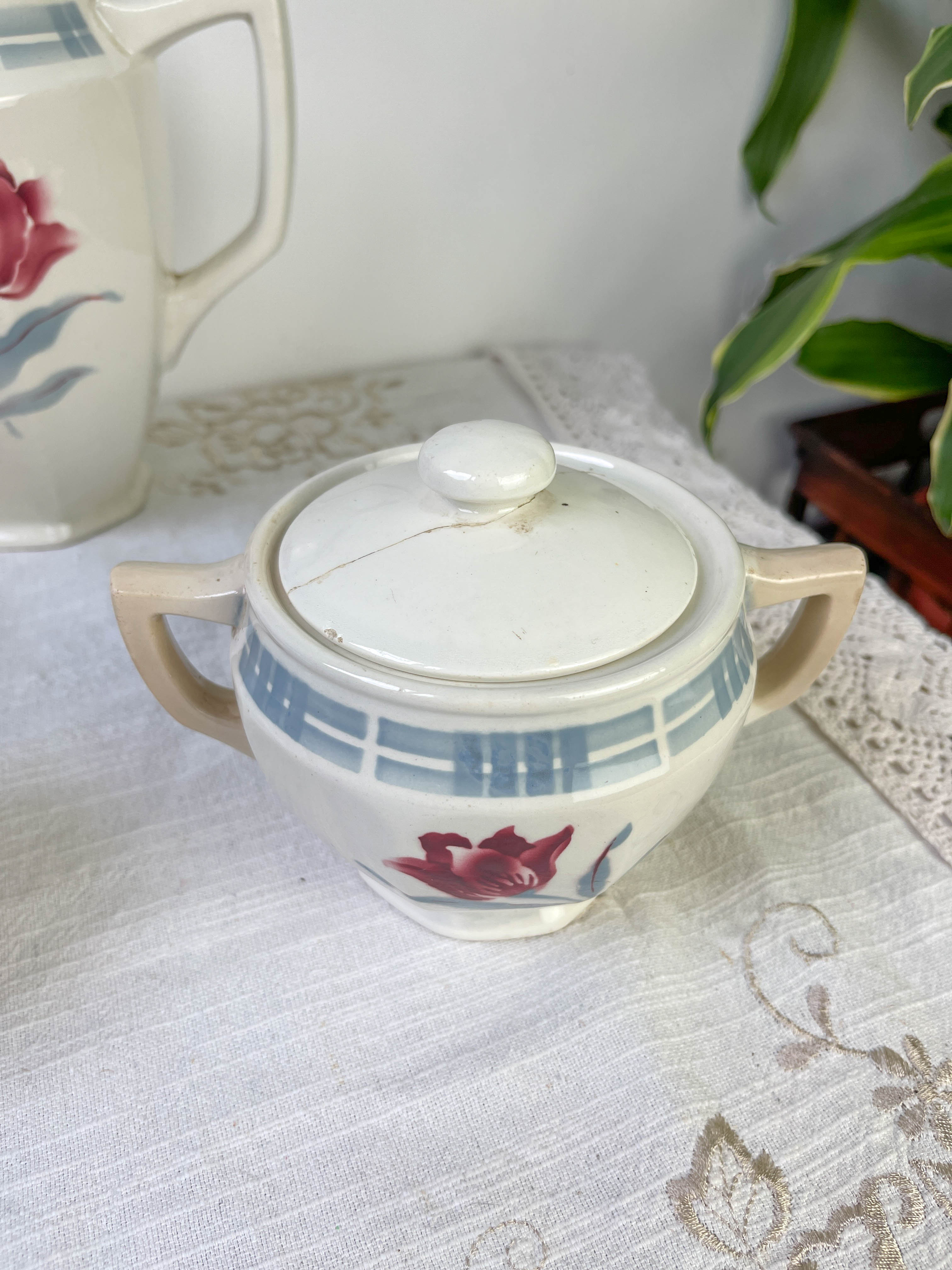 Vintage tea set in Sarreguemines flowered earthenware, "Troyes" model