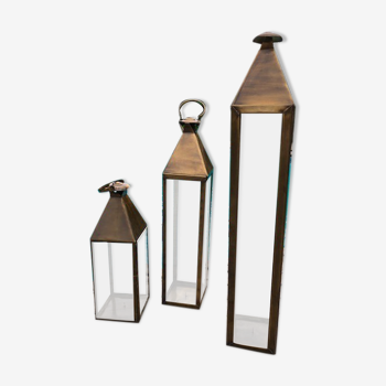 Serie de 3 lanternes metal couleurs bronze